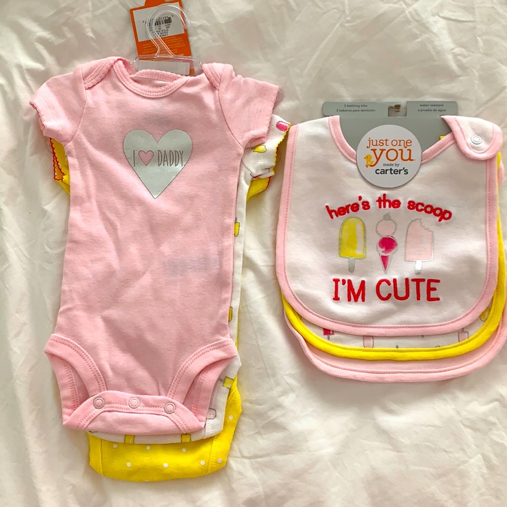 NWT Carter’s 3 piece set onesies & matching bibs